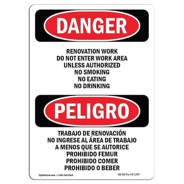 Sign, 5" H, 3.5" W, Renovation Work Do Not Enter Work Area, Span, DS-D-35-VS-1747-10PK